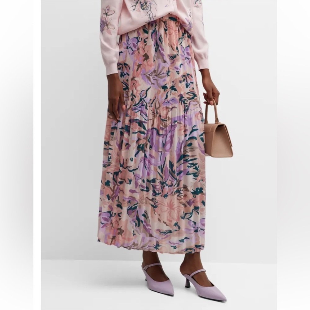 Misook Women’s Crepe De Chine Floral Print Pleated Maxi Skirt NWT